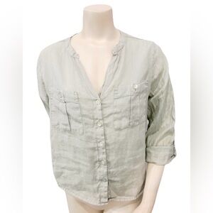 Isaac Mizrahi 100% Linen Button Front Top Women’s M Sage Green